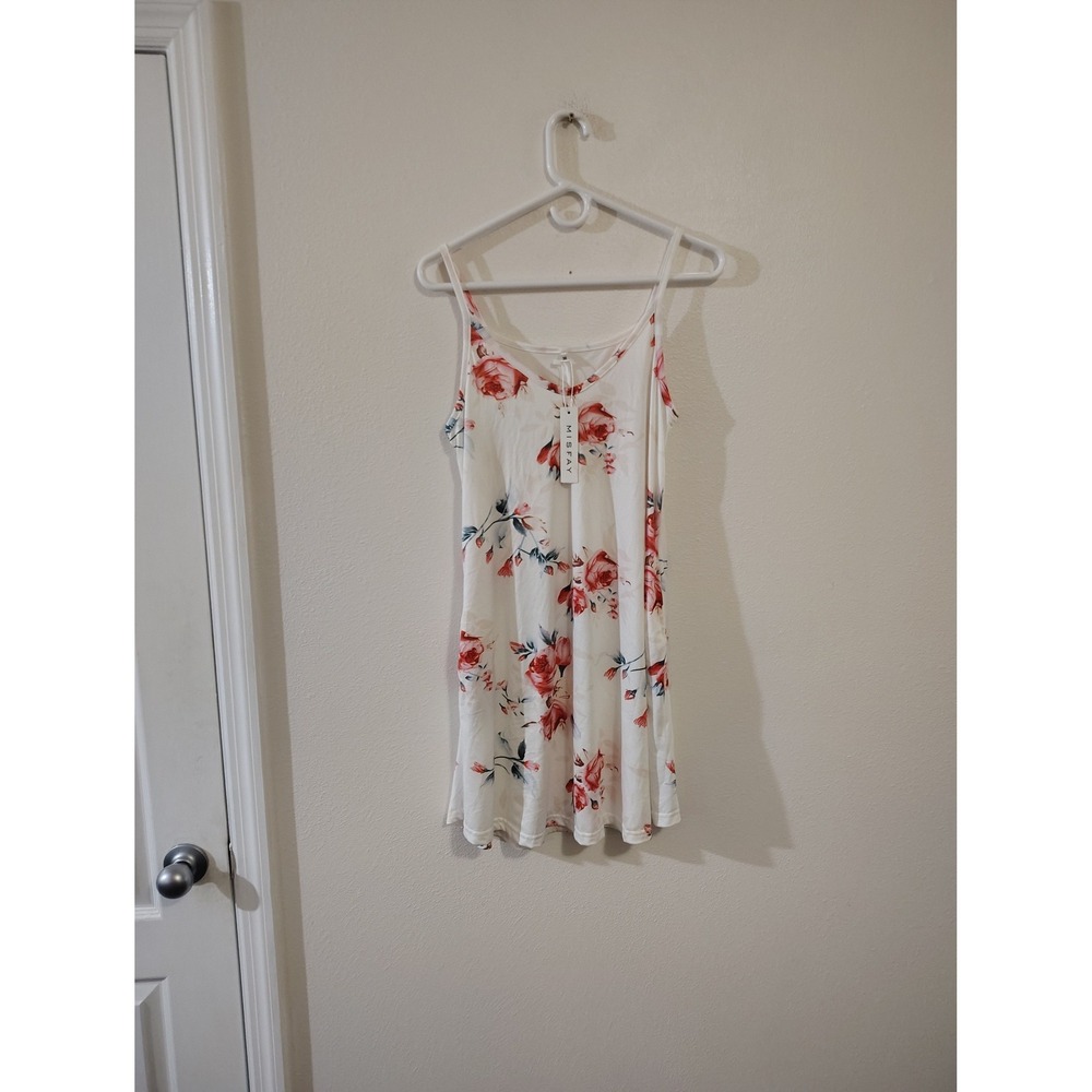 Misfay Womens Floral Spaghetti Strap V-Neck Summer Mini Dress White Red‎ Rose M